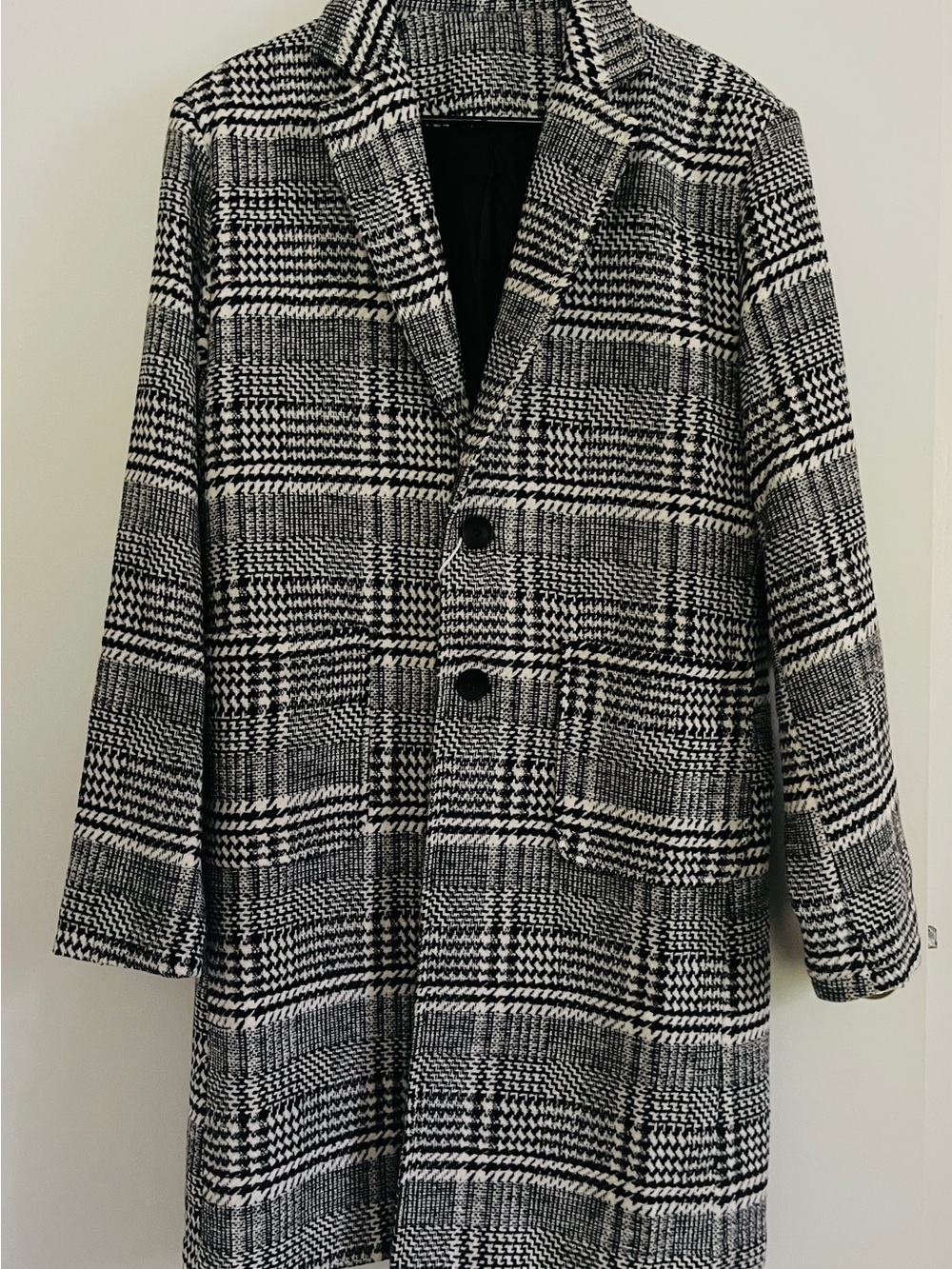 Uaneo Men's Black & White Glen Plaid Overcoat